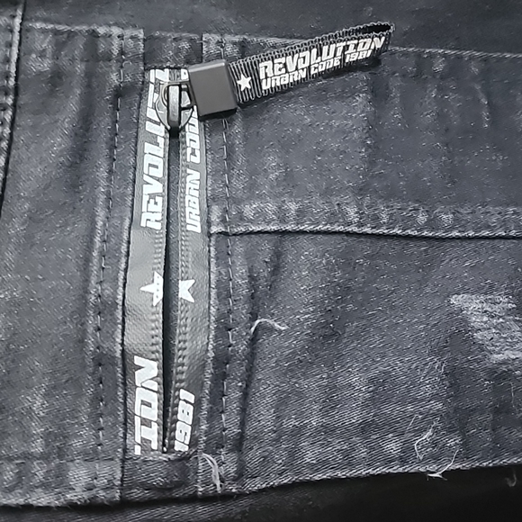 EUC Revolution: Denim full-zip Bomber Jacket, Black w/ White-graphic, Men's XL - Picture 3 of 7